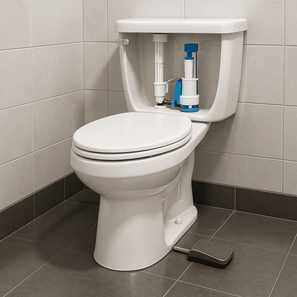 Sistema de descarga de inodoros con pedal